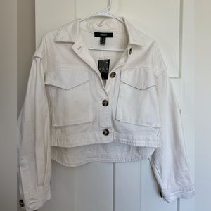 forever 21 cropped white jean jacket